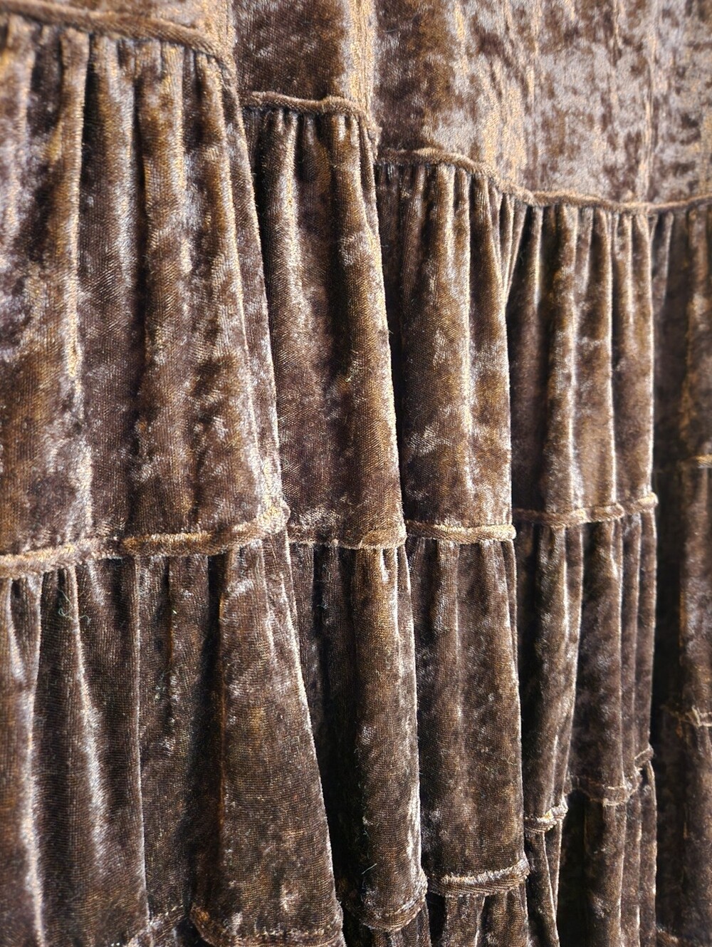 VINTAGE SILVERGATE CRUSHED VELVET TIERED MIDI SKIRT BROWN BOHO WHIMSIGOTH M - Picture 5 of 6